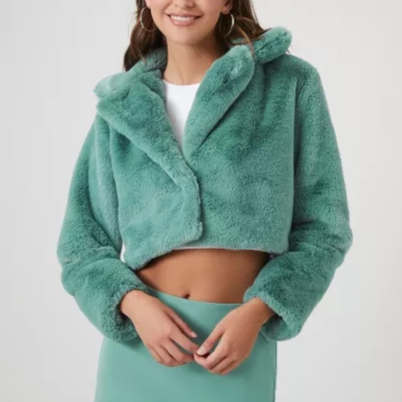 Forever 21 Jackets & Blazers - Forever 21 Premium Faux Fur Cropped Teddy Jacket Teal NWT Size M